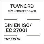Das Zertifizierungslogo für DIN 27001 vom TÜV Nord